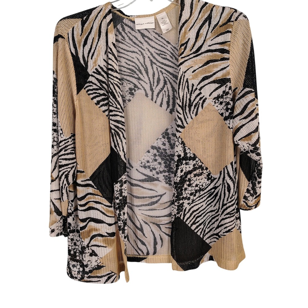 Alfred Dunner Womens XL Open Front Cardigan Tan Black Animal Print Patchwork